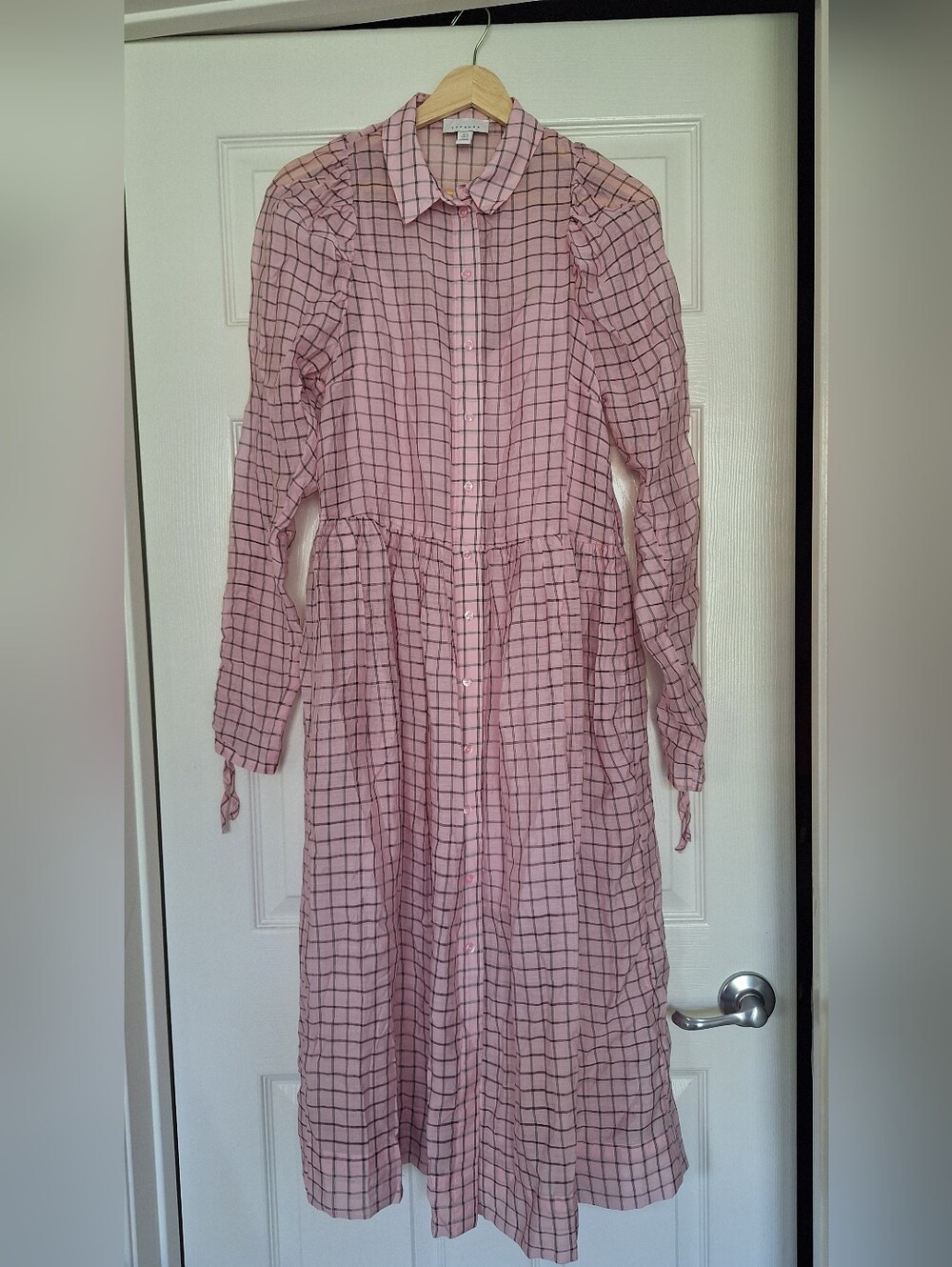 🌸 Topshop Pink Check Sheer Organza Midi Dress with Slip Size 4